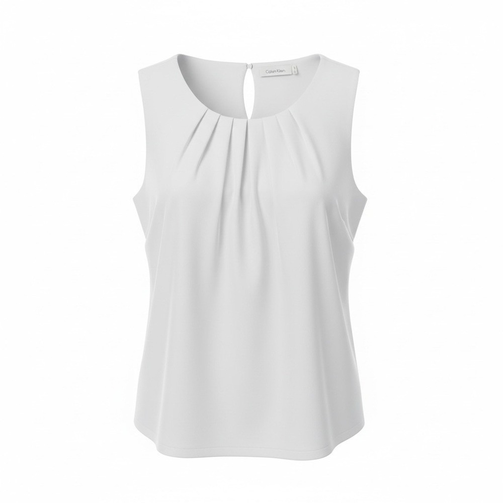 Calvin Klein Pleated Sleeveless Blouse Ivory Sz 14P‎